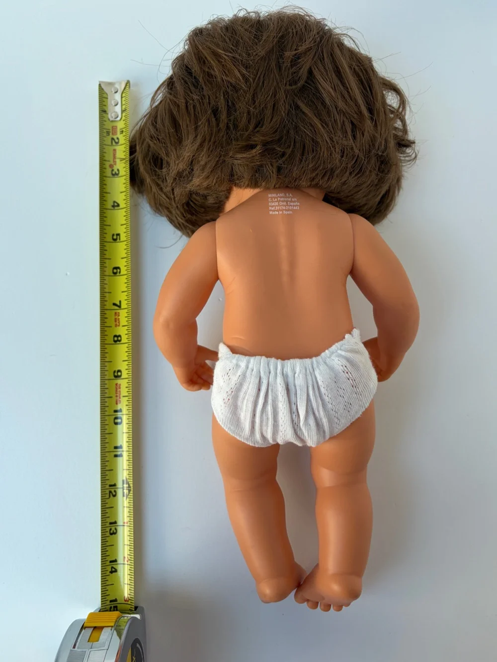 Miniland Doll 15'' Caucasian Brunette Girl with Down Syndrome in Muslin Dress